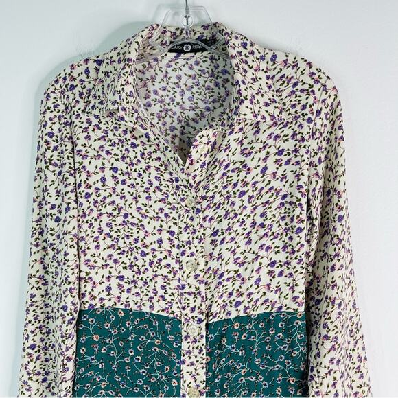 Daisy Street green cream pink floral cottagecore cutout button maxi dress small - Picture 2 of 10